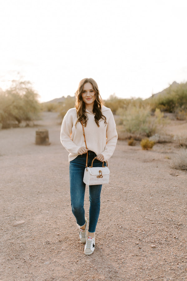 ALICE RATTAN HANDBAG IN WHITE