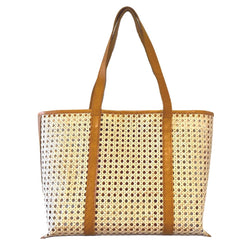 AMELIA CANE & LEATHER TOTE IN CAMEL: MEDIUM