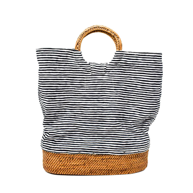 EMILY TOTE IN NAVY NANTUCKET STRIPE