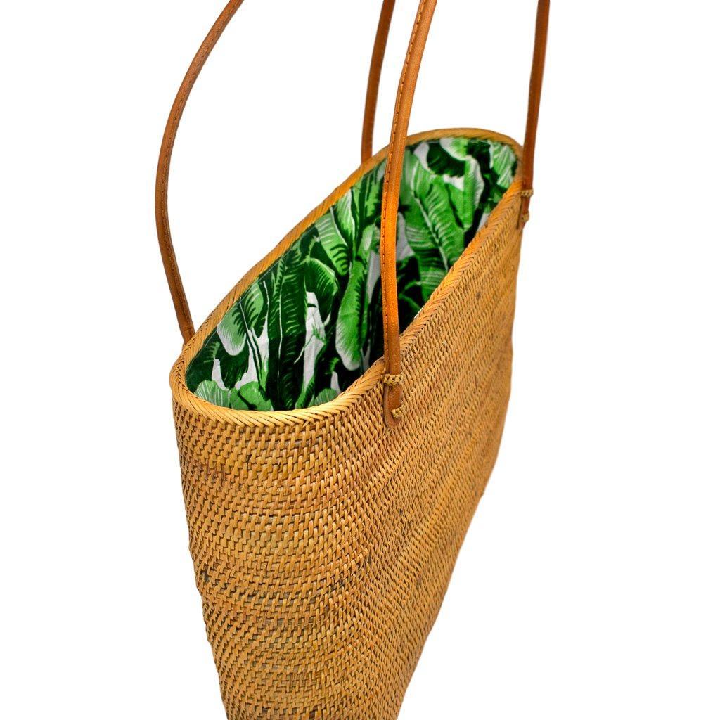 Poppy & Sage Tan Camilla Rattan Bag Palm Leaf Lining -