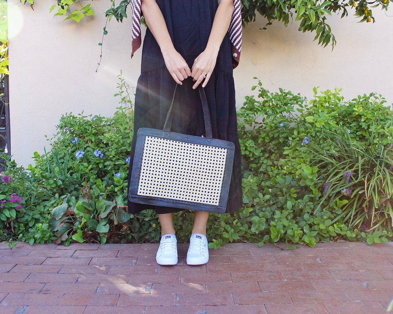 juliette cane & leather tote in black