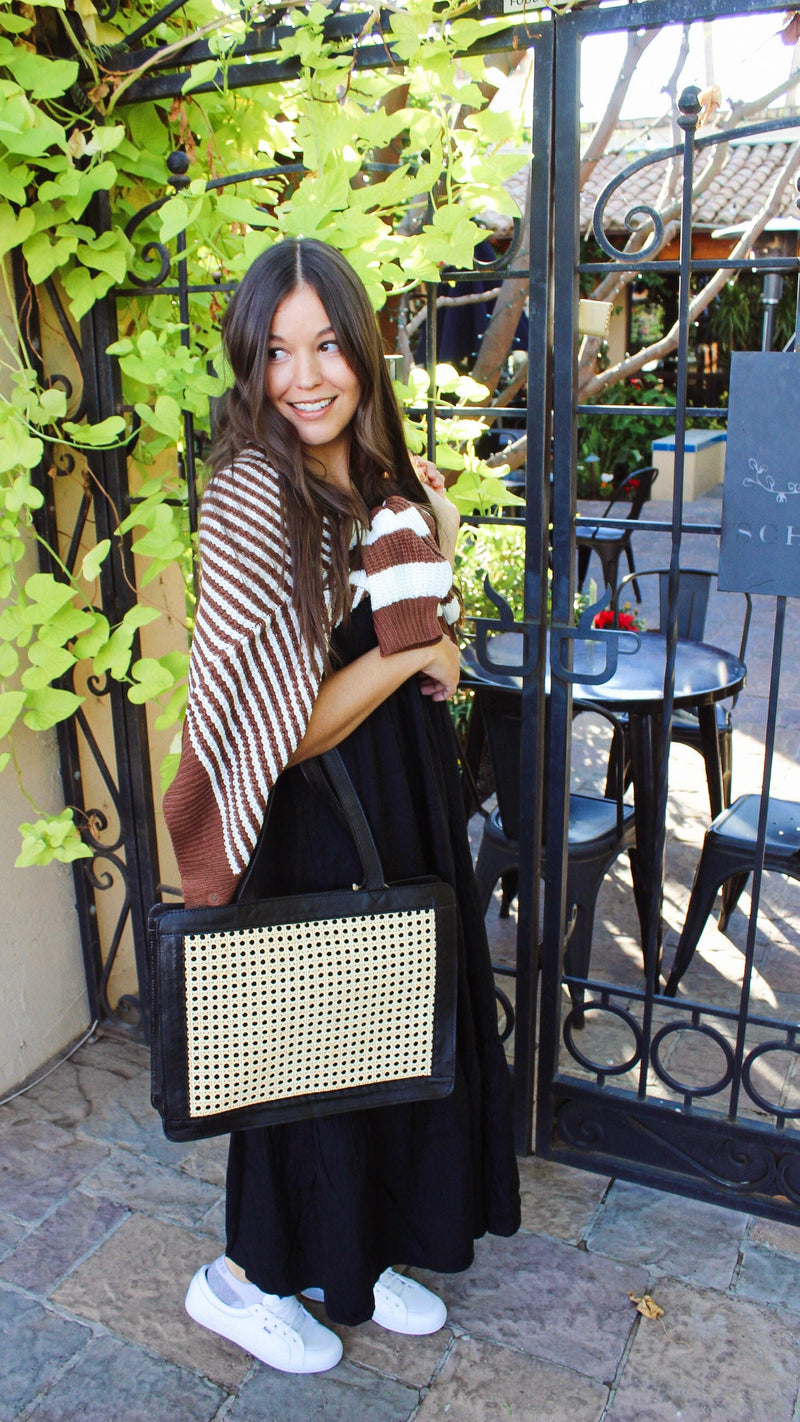 juliette cane & leather tote in black