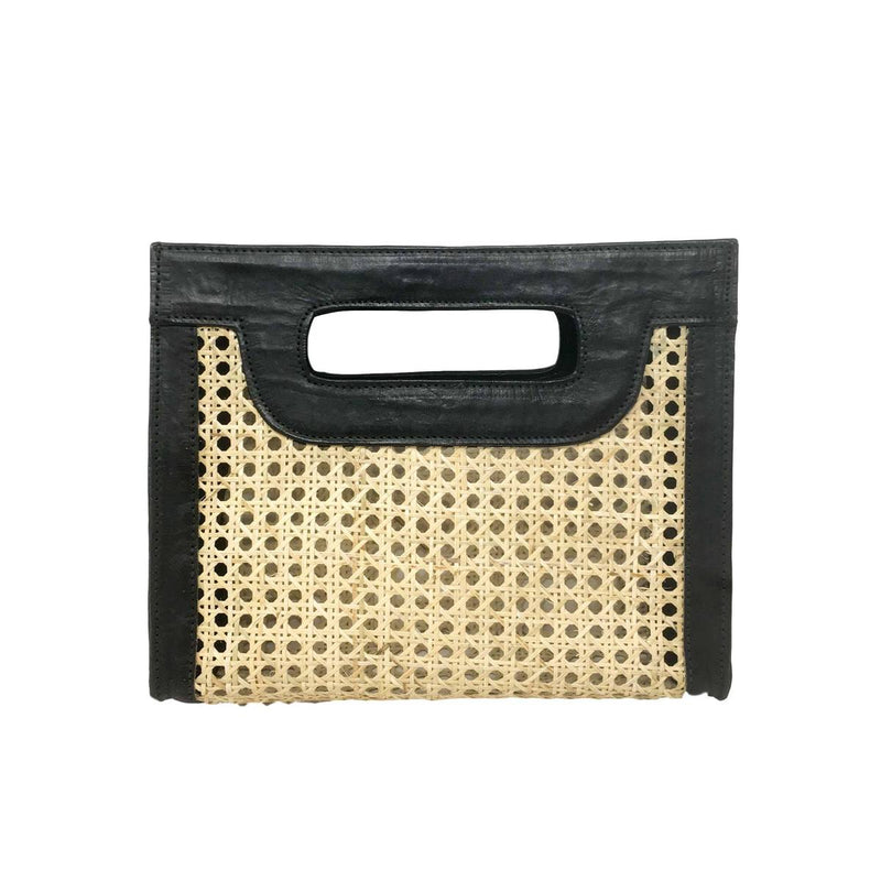 Kate Cane & Leather Clutch in Black