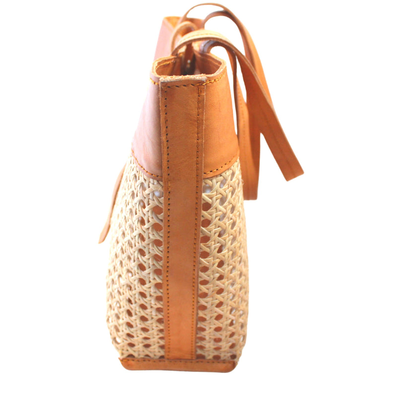 Madeline Cane and Leather Tote in Camel