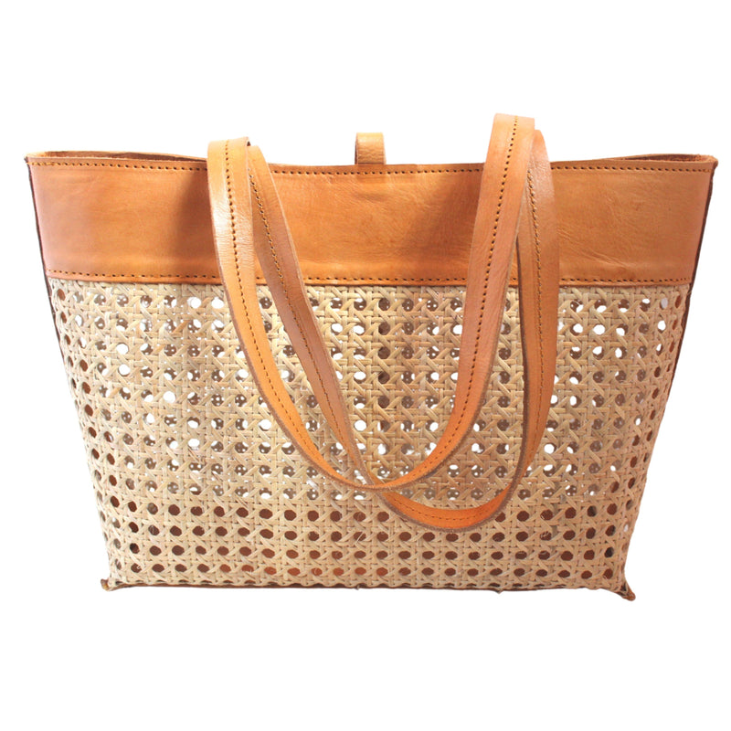 Madeline Cane and Leather Tote in Camel