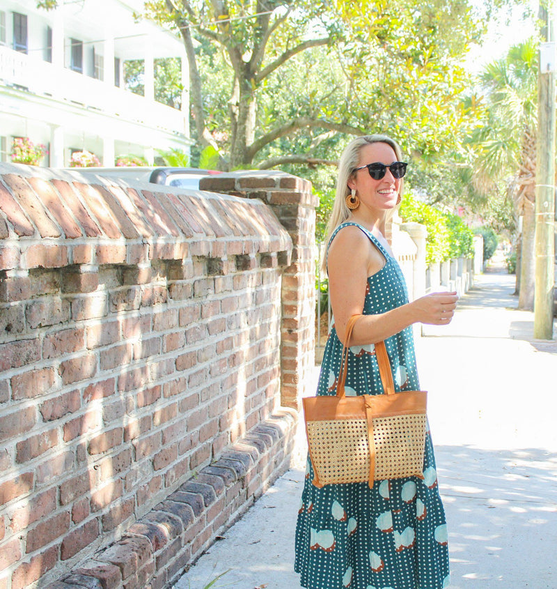 Madeline Cane and Leather Tote in Camel