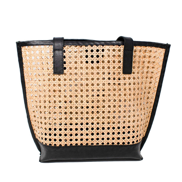 MARGARET CANE & LEATHER TOTE - BLACK