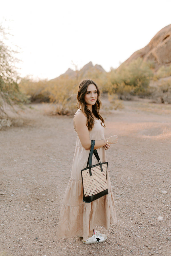 MARGARET CANE & LEATHER TOTE - BLACK