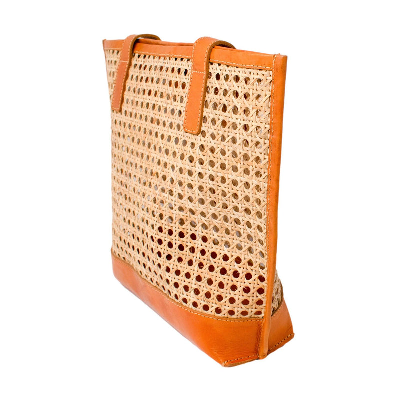 MARGARET CANE & LEATHER TOTE - CAMEL