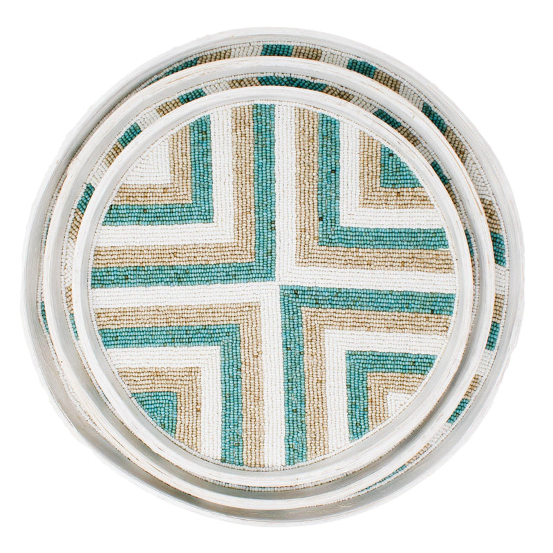 Riviera Tray Set (of 3) - Aqua/Natural/White